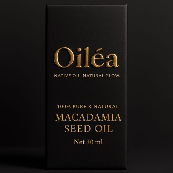 Dropper applying Oiléa Macadamia Nut Oil, also called macadamia seed oil, showing its lightweight, non‑greasy texture for deep hydration and anti‑ageing care.