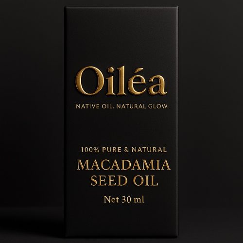Dropper applying Oiléa Macadamia Nut Oil, also called macadamia seed oil, showing its lightweight, non‑greasy texture for deep hydration and anti‑ageing care.