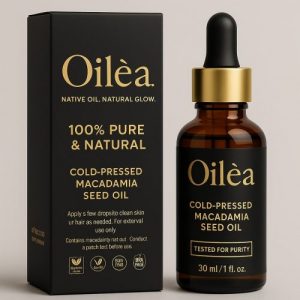 Front view of Oiléa Macadamia Seed Oil 30 ml by Native Oil — also known as macadamia nut oil — a cold‑pressed luxury facial oil that hydrates and rejuvenates mature, dry, and sensitive skin.