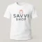 White T-shirt front side showing printed Savvi Shop logo for customisation reference.