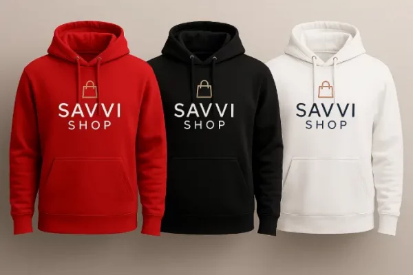 savvi.Red-b-w hoodie with back logo – custom branding