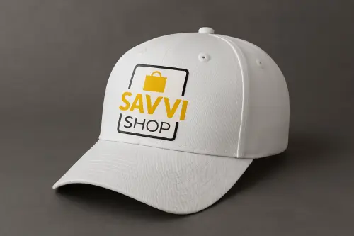White baseball-style cap for heat-pressed or embroidered logos – clean and professional look.