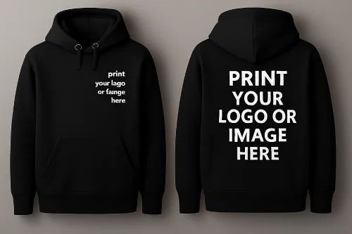 White hoodie rear view, blank and ready for printing